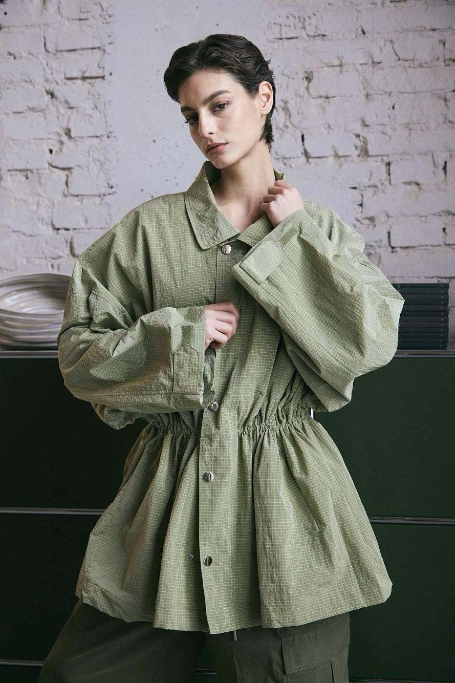 WIYA – Veste coupe-vent oversize effet quadrillé